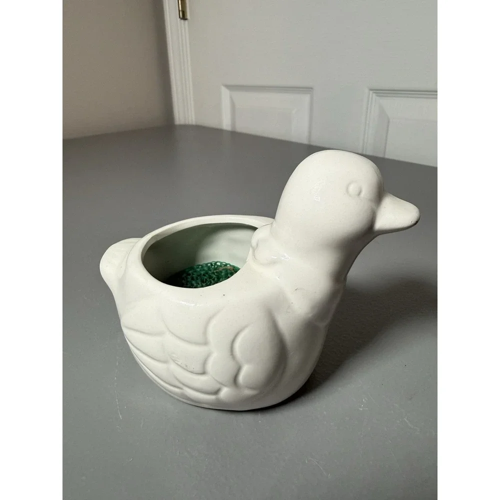 Vintage Ceramic Duck Sponge  Holder Scrubbie Cottage Core